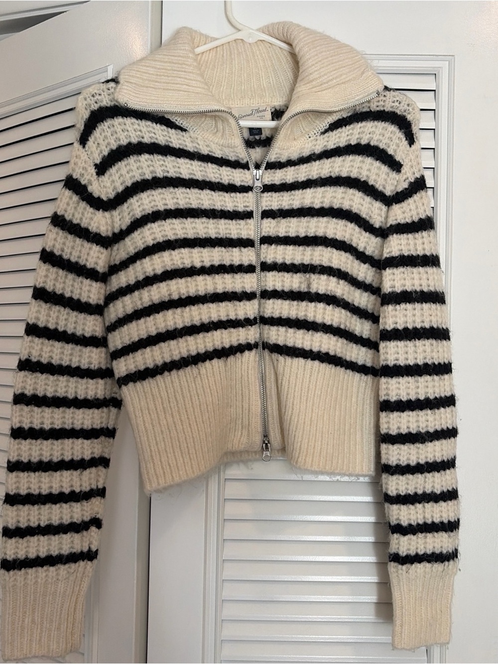 Universal Thread Cream and Black Striped Zip Cardigan